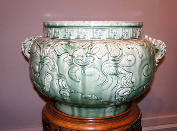 JARDINIÈRE CÉLADON SIGNÉE DECK ET SA SELLETTE – Image 2