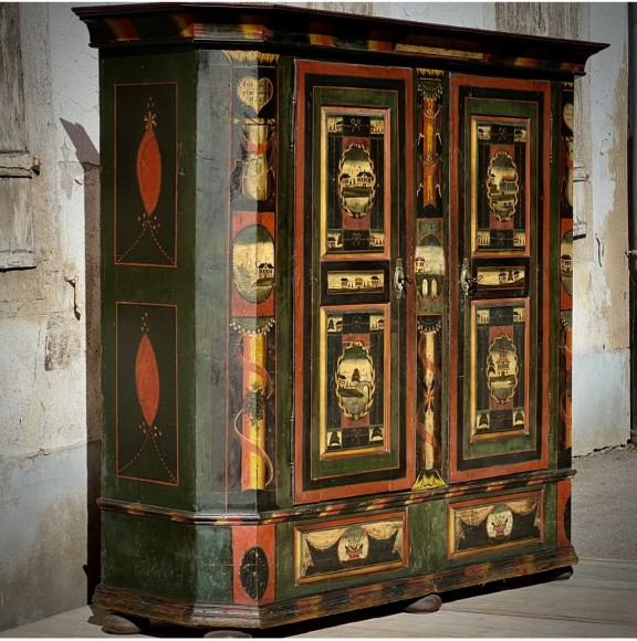 Armoire Polychrome Art Populaire Datée 1827 – Image 4