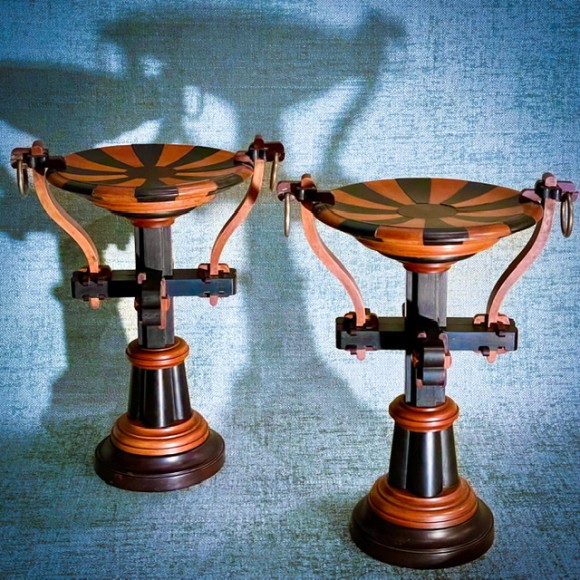 Paire de coupes présentoirs bois tourné pièces de – Image 3