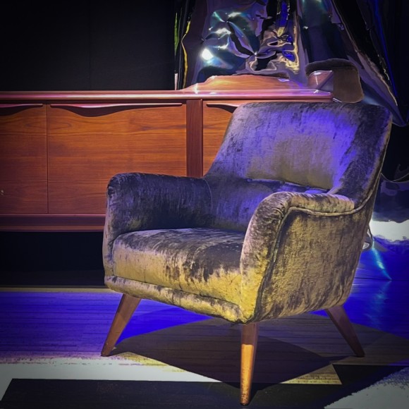 Canapé vintage et 2 fauteuils velours années 1960 – Image 2