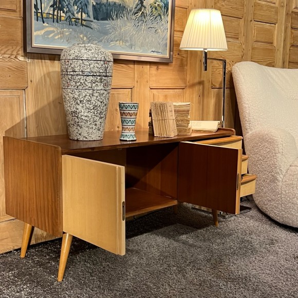 Commode basse vintage 2 tonalités de bois – Image 5