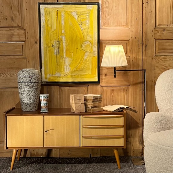 Commode basse vintage 2 tonalités de bois – Image 4