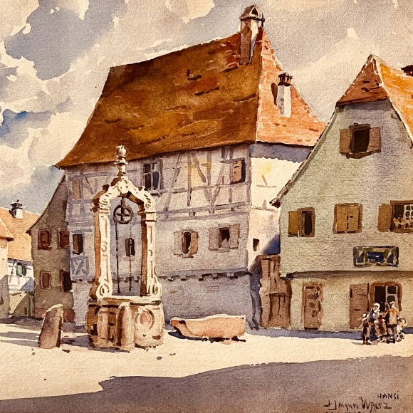 Sainte Croix en plaine aquarelle signée Hansi – Image 2