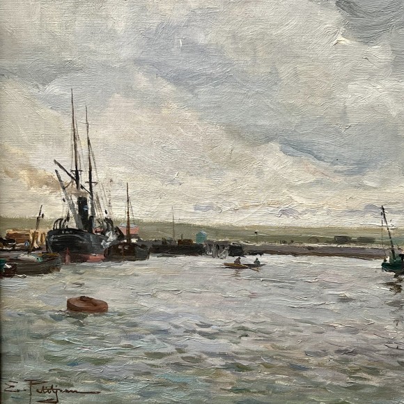 Voiliers Au Port Toile Signée Edmond Marie Petitje – Image 2