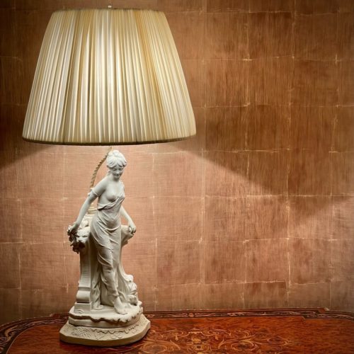 Lampe 19ème En Biscuit Signée Louis Hottot