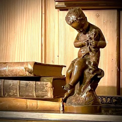 Amour Au Petit Chien Bronze Signé Itasse
