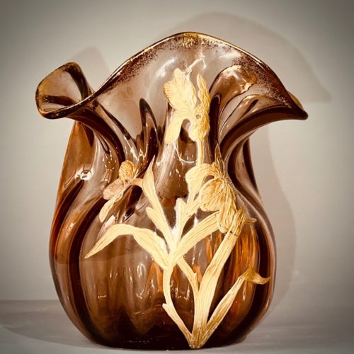 Vase Art Nouveau Décor Floral Doré Attribué à Montjoye