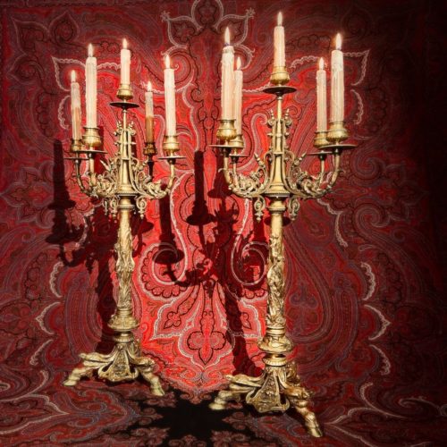 Importants Chandeliers bronze décor hérons perdrix canards signés Jules Moignez