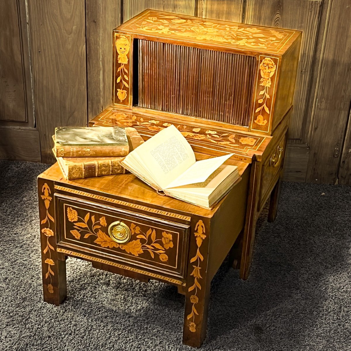 Table Bout De Canapé - Escalier De Bibliothèque - Marqueterie De Fleurs – Image 5