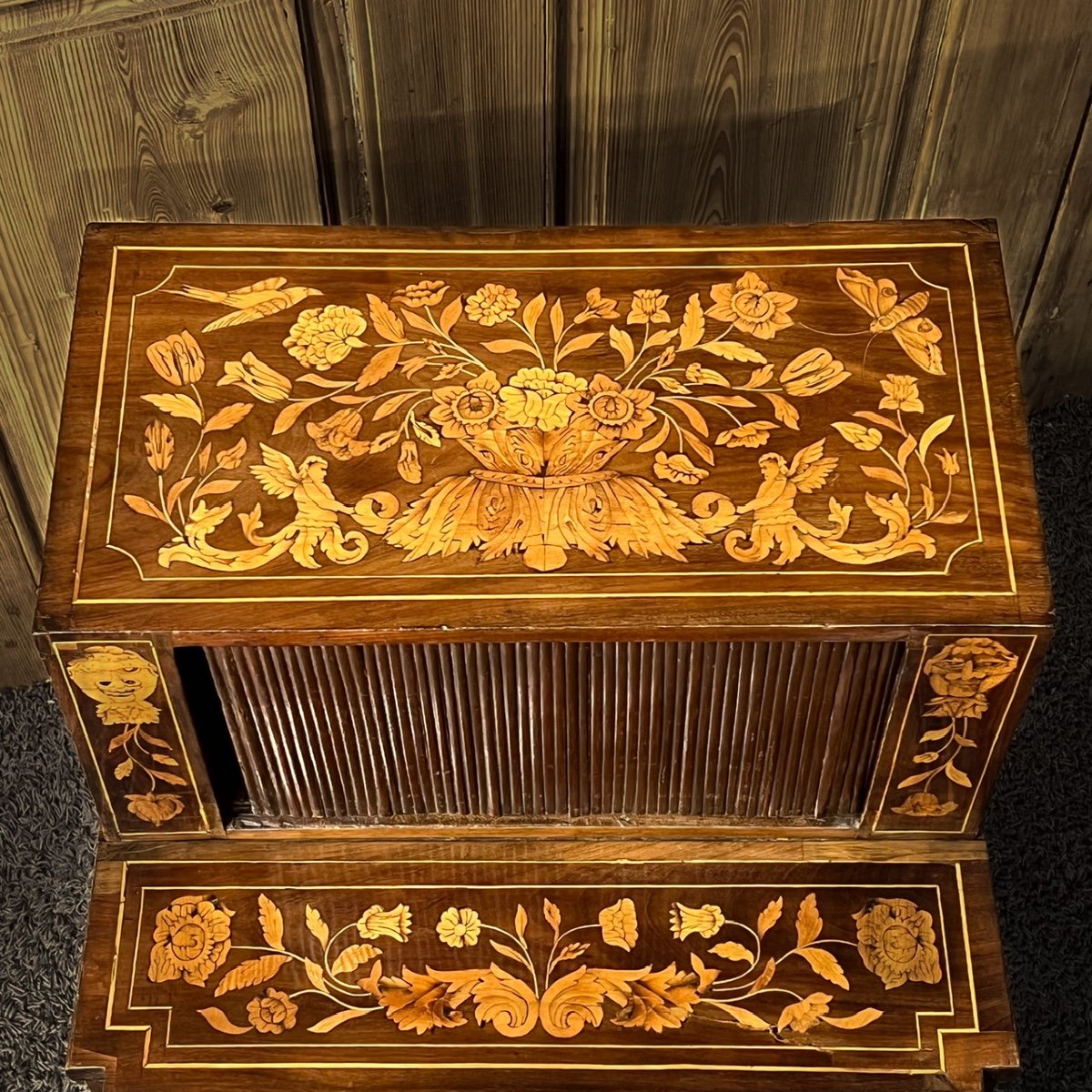 Table Bout De Canapé - Escalier De Bibliothèque - Marqueterie De Fleurs – Image 6