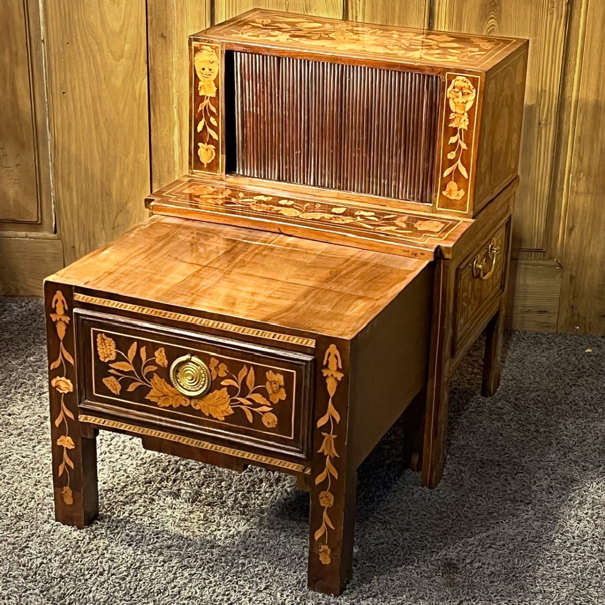 Table Bout De Canapé - Escalier De Bibliothèque - Marqueterie De Fleurs – Image 7