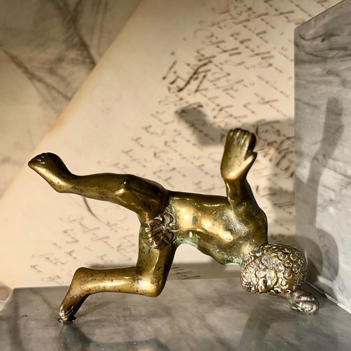 Presse-Livres Serre-livres Pancratiastes Lutteurs Bronze Et Marbre – Image 2