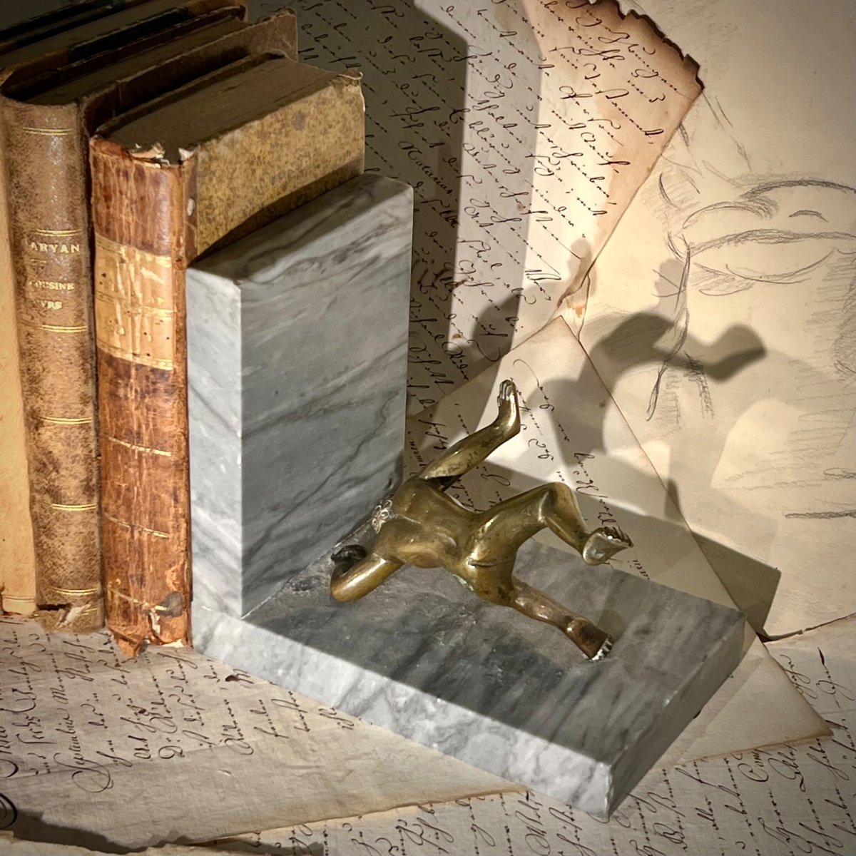 Presse-Livres Serre-livres Pancratiastes Lutteurs Bronze Et Marbre – Image 6