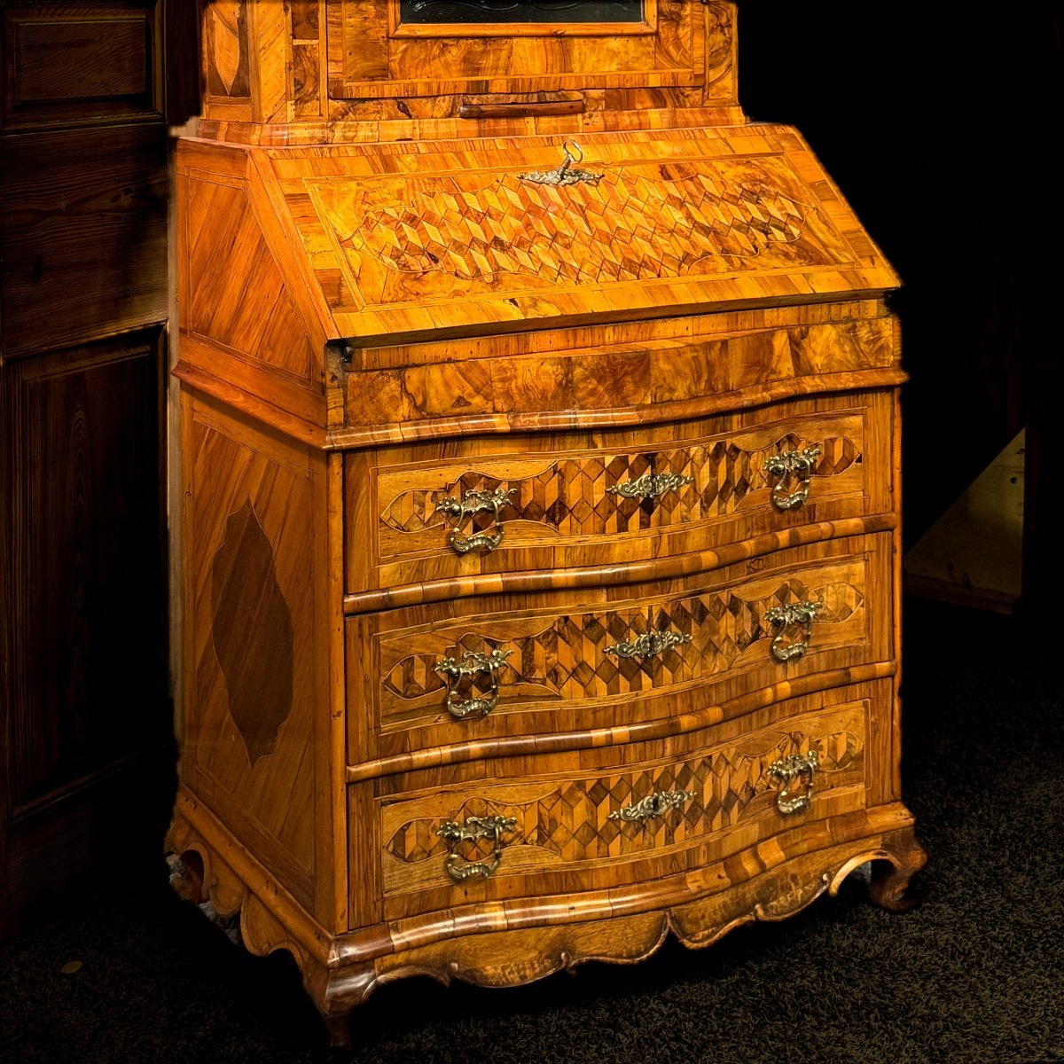 Scriban Italie 18 ème Marqueté Noyer Et Miroir De Venise – Image 2