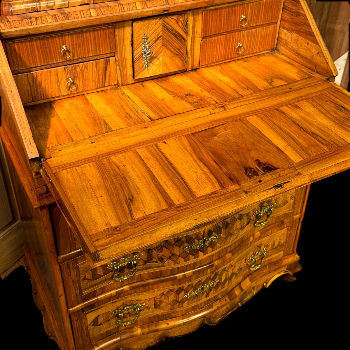 Scriban Italie 18 ème Marqueté Noyer Et Miroir De Venise – Image 4