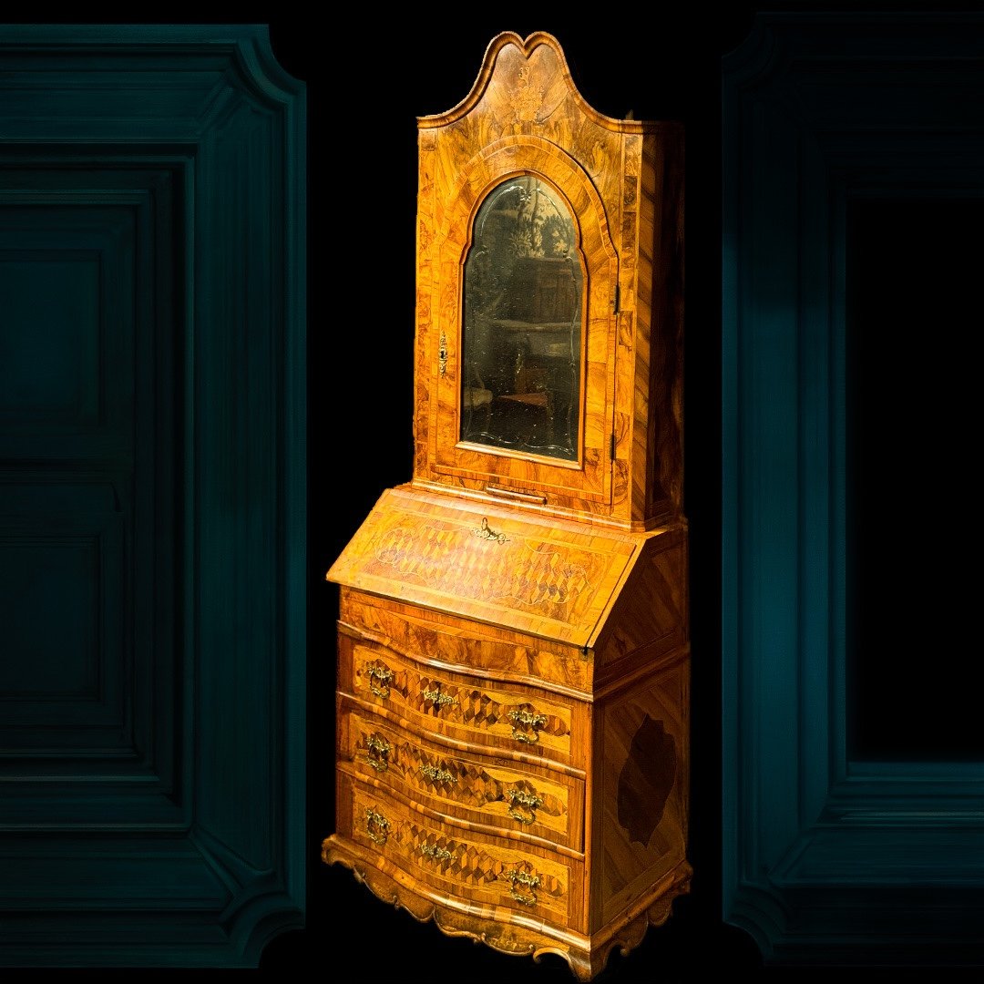 Scriban Italie 18 ème Marqueté Noyer Et Miroir De Venise – Image 5