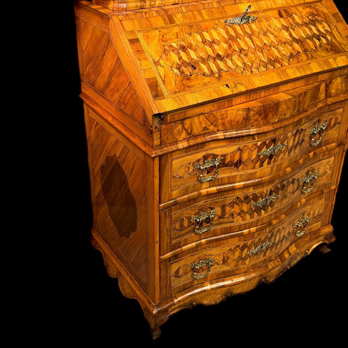 Scriban Italie 18 ème Marqueté Noyer Et Miroir De Venise – Image 7