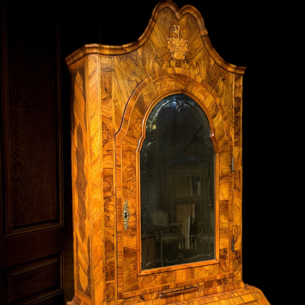 Scriban Italie 18 ème Marqueté Noyer Et Miroir De Venise – Image 8