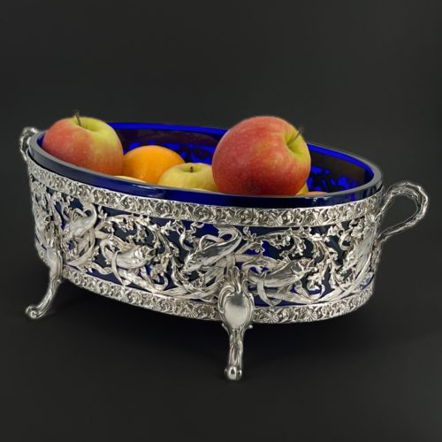 Grande Coupe Centre De Table Argent Et Cristal Bleu XIX ème