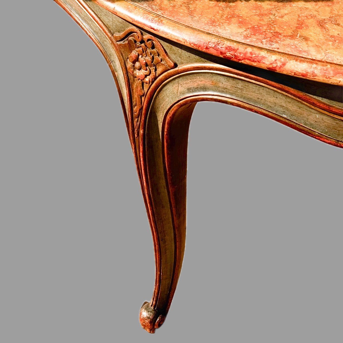 Table Piètement Laqué Plateau Décor Marbre Trompe L’œil – Image 3