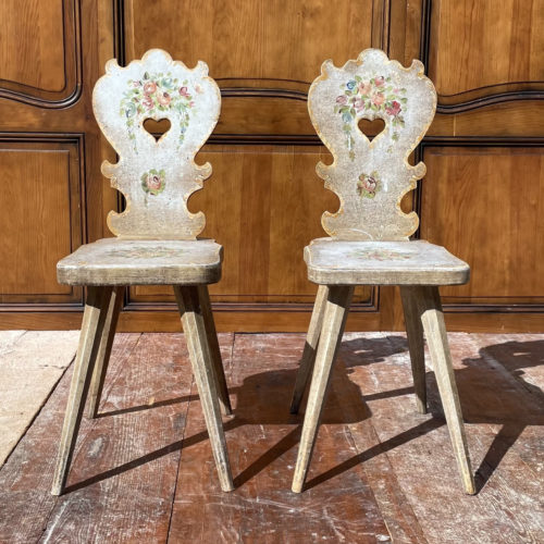 Paire De Chaises Alpages Suisses Décor Polychrome