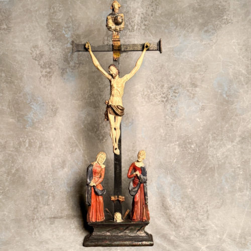 Grand Calvaire - Crucifiction bois sculpté polychrome art populaire XVIII ème siècle