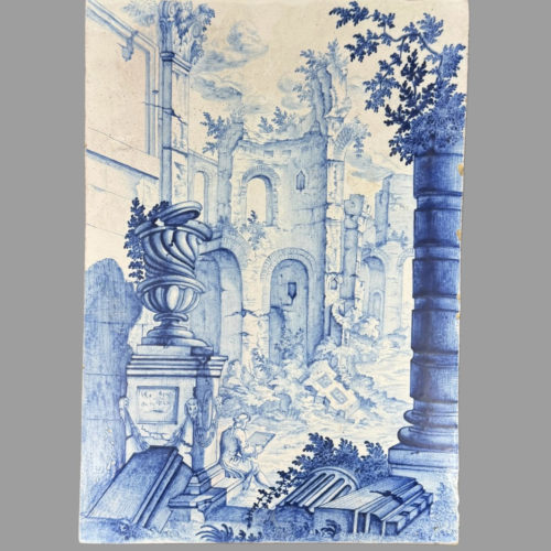 Carreau de poêle en faïence décor caprice architectural