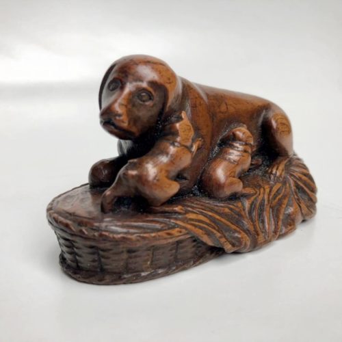 Chienne Et Ses Chiots - Bois Sculpté