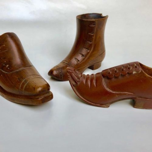 Lot 3 Chaussures Miniature Bois Sculpté Art Populaire Alsace